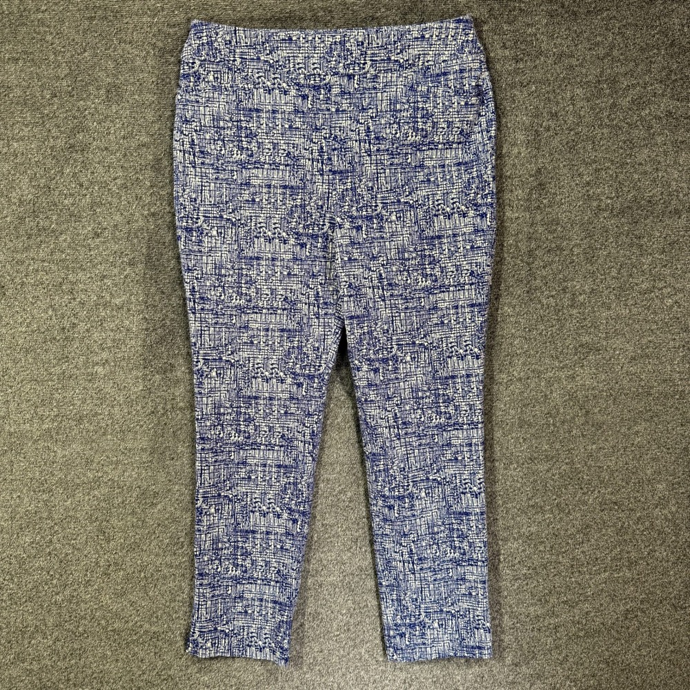 Chicos Brigitte So Slimming Pants 1P Blue White Abstract Print Ankle Trousers